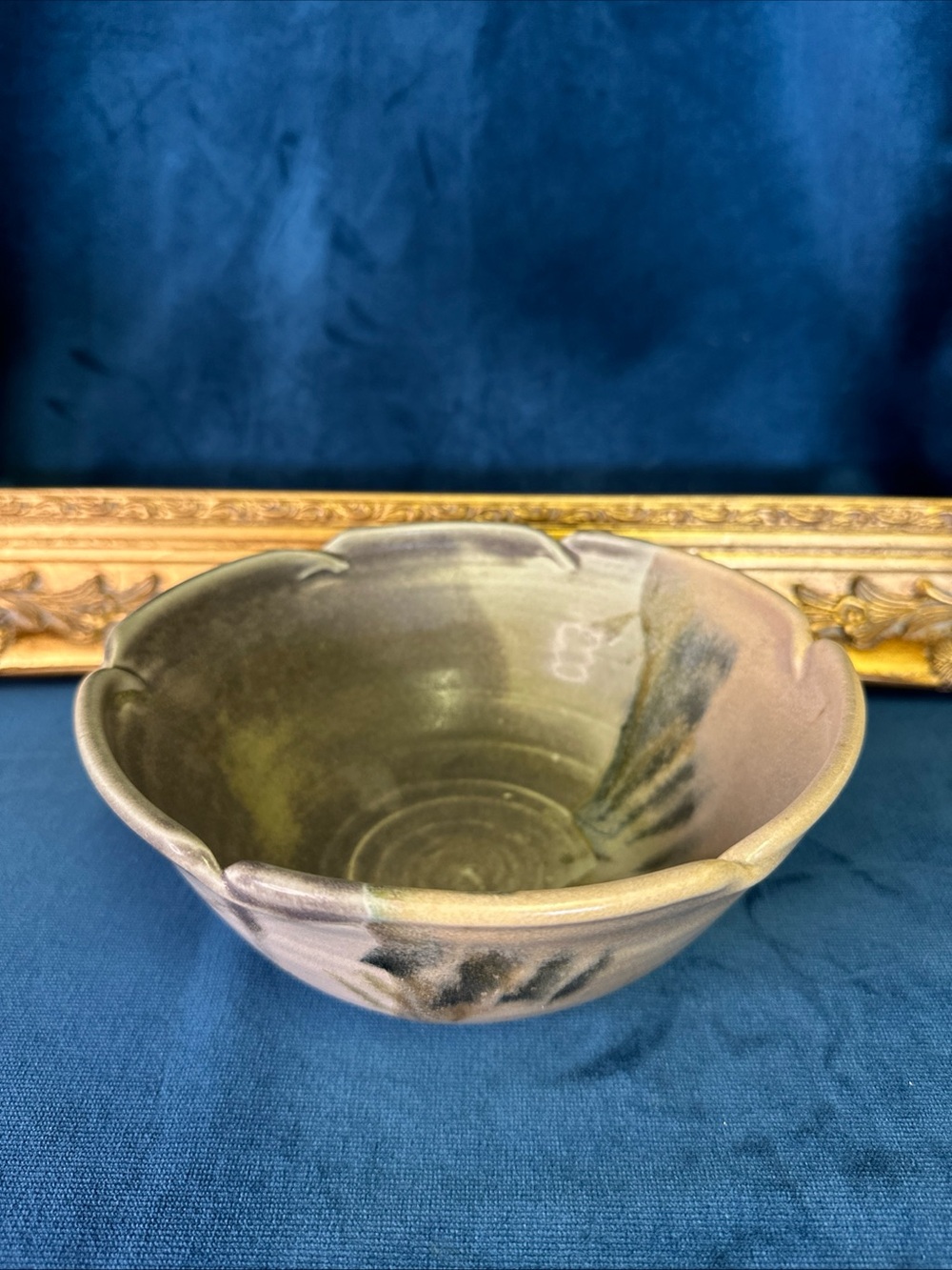 Aria Finch Studio Pottery Drip Glaze Bowl 7.5” Roswell, NM Greens Blues Browns